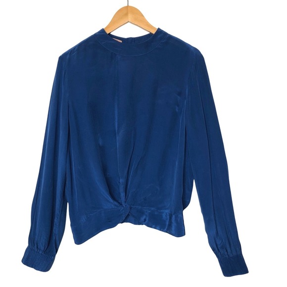 Scotch & Soda Blue Long Sleeve Knot Front Blouse Top Size Large Office - Picture 1 of 16